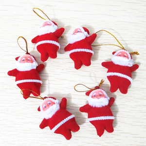 Set of 6 mini Santa Claus ornaments with red flocking for Christmas tree decoration