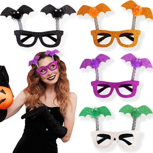 Halloween Bat Glasses Glitter Bat Wings Eyeglasses Frame With Pom Pom Funny Party Costume Props For Kids Adults Cosplay Decor
