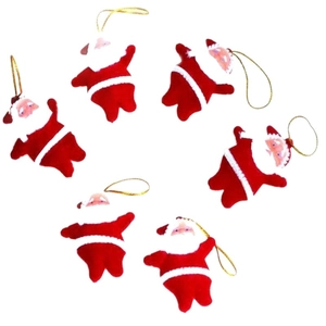 Set of 6 mini Santa Claus ornaments with gold strings for Christmas tree decoration