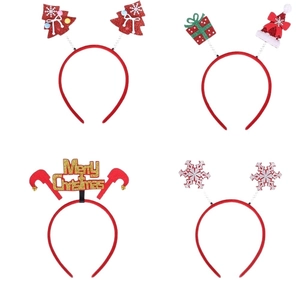 Lot de quatre serre-têtes de Noël rouges avec sapins, cadeaux et ornements scintillants