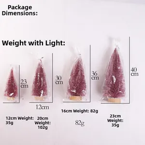Tableau des tailles pour mini sapins de Noël LED de 23cm, 30cm, 36cm et 40cm de haut