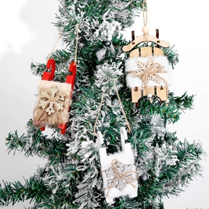 Pendentif Traîneau de Noël en Bois Avec Fourrure Artificielle et Décoration de Flocon de Neige Ornements Suspendus Arbre de Noël