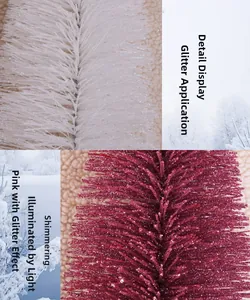 Détail de mini sapins de Noël roses et blancs avec finition argentée scintillante