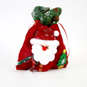 Christmas drawstring gift bag with 3D Santa Claus and glitter tree for candy storage