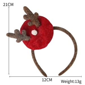 Serre-tête bois de cerf de Noël avec base rouge et pompon blanc, 21 cm x 12 cm