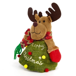 Figurine de renne de Noël en peluche avec broderie sur base verte festive décorative