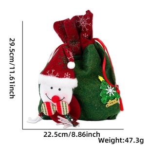 Christmas drawstring gift bag with snowman design, size 22.5x29.5cm and 47.3g weight