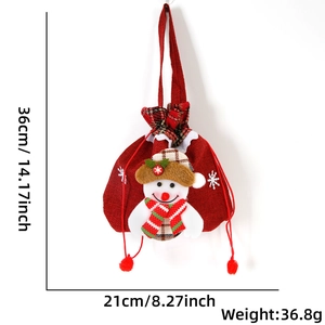 Christmas drawstring gift bag with snowman doll showing 36x21cm size and weight specs