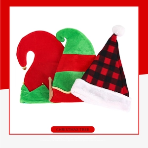 Détails de chapeaux de Noël en velours comprenant des motifs d'elfe rayés et de carreaux