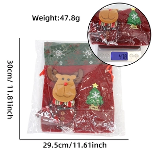 Christmas drawstring gift bag with 3D reindeer and sequined tree, size 30x29cm