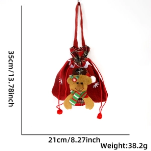 Christmas drawstring gift bag with plush reindeer and 35cm height dimensions