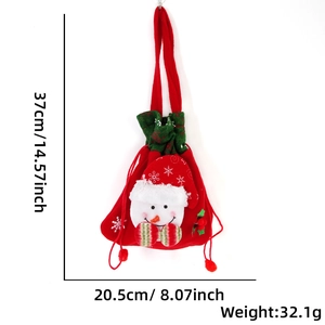 Detailansicht der Schneemann-Weihnachtstüte aus Samt mit Kordelzug und Größenangaben