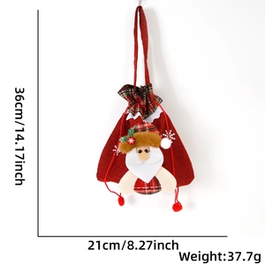 Christmas Santa gift bag with drawstring and dimensions 36x21cm in red linen texture
