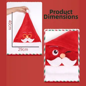 Detail of plush Santa Claus hat showing 3D beard design and 40cm by 29cm dimensions