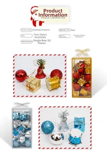 Detail view of 32pcs Christmas ornament set featuring mini gift boxes and bells