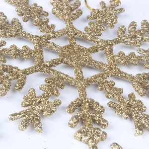 Sparkling 12cm gold glitter snowflake ornament with hanging string for Christmas tree decor