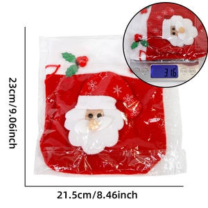 Christmas Santa drawstring gift bag in red velvet with plush trim and 3D applique