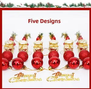 Detail view of 5 Christmas tree ornament designs including bells, drums, and gift boxes