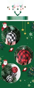 Close-up detail of red and black plaid Christmas ball ornaments for tree decoration