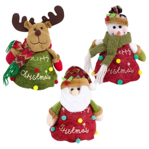 Set de 3 sacs cadeaux de Noël avec figurines de renne de bonhomme de neige et Père Noël