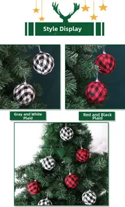 Detail of red-black and grey-white checkered Christmas ball ornaments for tree decoration