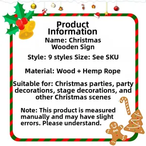 Detailed overview of nine styles of Christmas wooden signs with natural hemp rope hangers