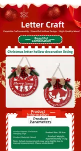 Detail of red hollow Christmas door sign with Merry Xmas text, pine needles and bow
