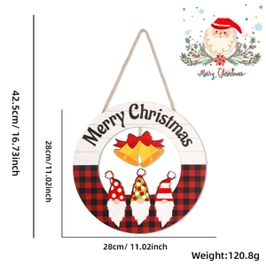 Detail of Christmas wooden wall sign showing 11-inch diameter and Gnome design elements