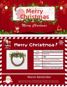 Detail of Christmas natural rattan wreath base with small white flowers and green leaves