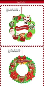 Detail of 36cm 3D paper Christmas wreaths featuring Santa Claus and pine cone motifs