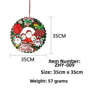 Detail of 35cm 3D paper Christmas wreath with Santa, snowman and glitter ornaments