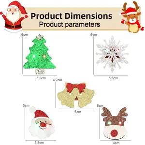 Guide des tailles montrant la hauteur et largeur de cinq broches de Noël LED
