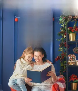 Cozy home setting with Santa-themed round wooden door sign and holiday bow decoration