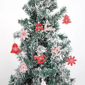 Ornements de Noël en Bois Rouge Blanc Renne Cheval Flocon de Neige Cloche Décoration à Suspendre pour Arbre de Noël Maison Fête