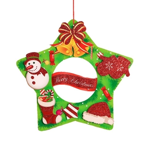 Creative 3D paper Christmas star wreath with snowman, bells and Merry Christmas banner