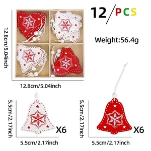 Lot de 12 suspensions de Noël en bois avec motifs flocons et boîte de rangement incluse