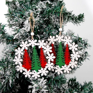 Set of 2 Christmas wooden snowflake ornaments with tree designs for home decoration