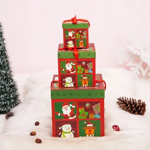 Set de Cajas de Regalo de Navidad de Papel Cuadrado Patrón de Papá Noel Muñeco de Nieve Decoración de Mesa Adorno de Fiesta