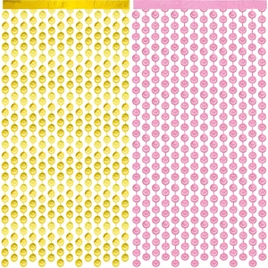 Tende a frange metalliche con faccine sorridenti in oro e rosa per feste ed eventi