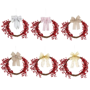 Christmas berry wreath set with red berries and assorted festive bows for holiday decor