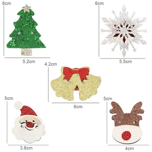 Lot de badges de Noël scintillants avec Père Noël, renne, sapin et flocon de neige