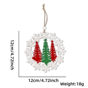 Detail showing 12cm wooden Christmas tree ornament with white snowflake and hemp rope