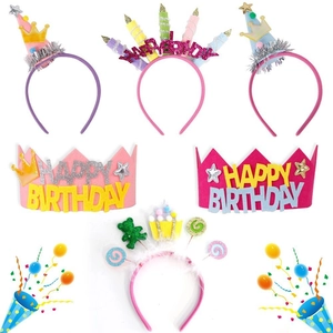 Birthday Party Decoration Headband Happy Birthday Candle Crown Hat Bear Feather Hair Hoop For Kids Adults Celebration