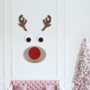 Glittery reindeer face wall stickers set for Christmas party and home door decoration