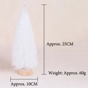 Detail of 25cm white mini pine Christmas tree with a natural wooden base for table decoration