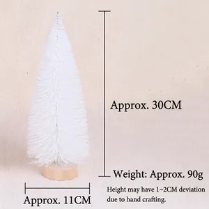Miniature white pine needle Christmas tree with wood base standing at 30cm in height