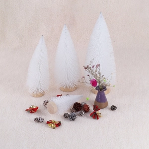 Mini White Sisal Christmas Tree Bottle Brush Tree Decoration With Wooden Base Frosted Snowy Desktop Xmas Ornament Party Decor