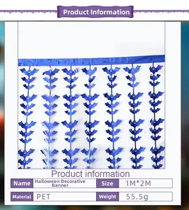 Deep blue PET Halloween bat foil fringe curtain decoration showing 1M by 2M dimensions