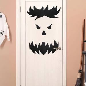 Halloween monster face door stickers set made of black felt for spooky party wall decor