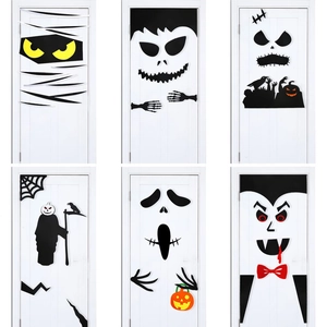 Halloween Door Decoration DIY Felt Stickers Mummy Vampire Ghost Pumpkin Reaper Monster Face For Garage Door Home Party Decor